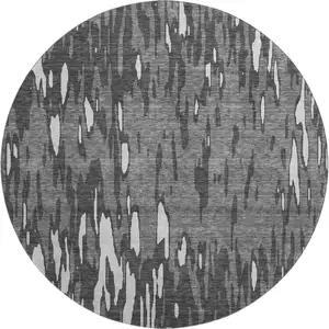 Photo of 8' Gray And Ivory Abstract Washable Round Rug With UV Protection