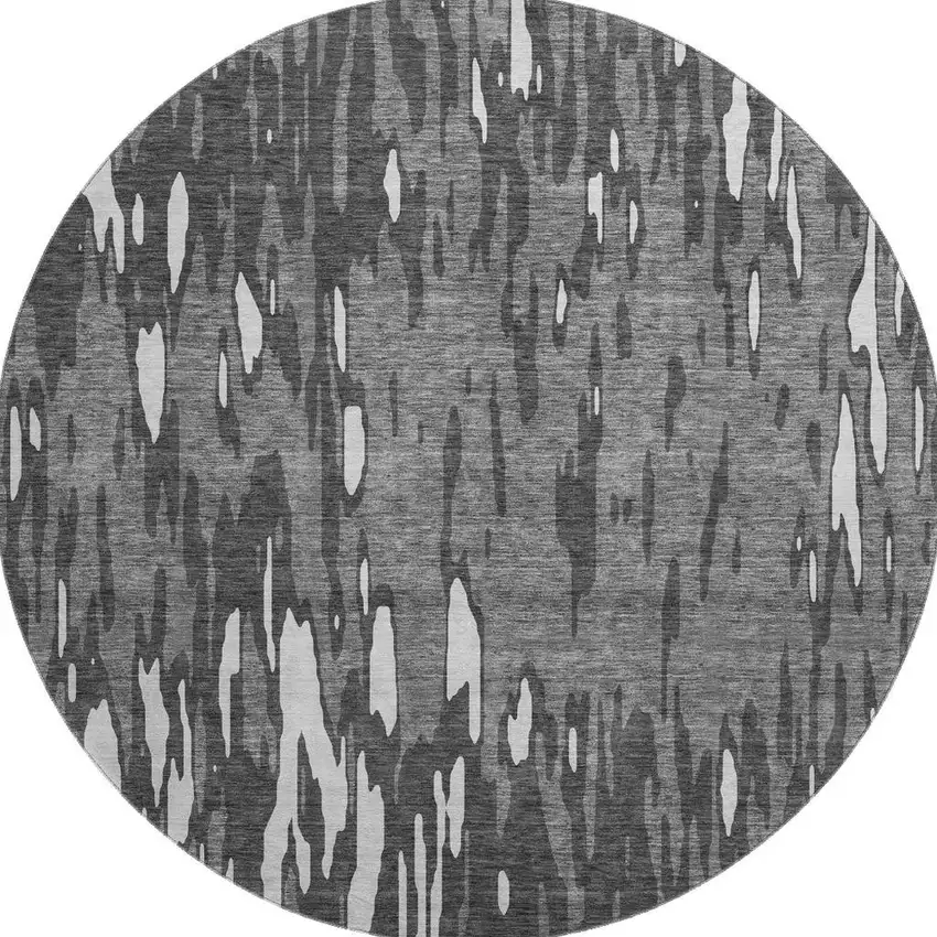 8' Gray And Ivory Abstract Washable Round Rug With UV Protection Photo 3