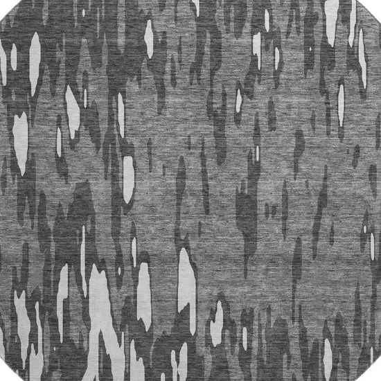 8' Gray And Ivory Abstract Washable Round Rug With UV Protection Photo 2