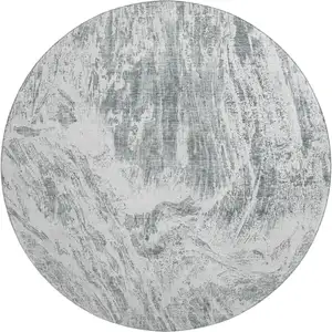 Photo of 8' Gray And Ivory Abstract Washable Round Rug With UV Protection