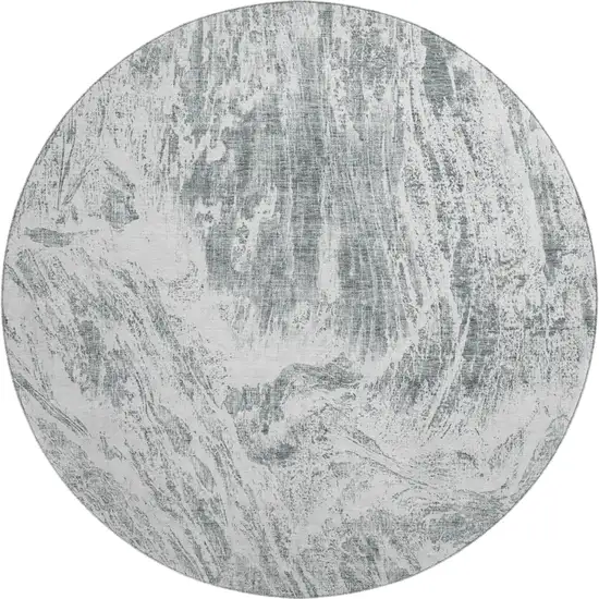 8' Gray And Ivory Abstract Washable Round Rug With UV Protection Photo 1