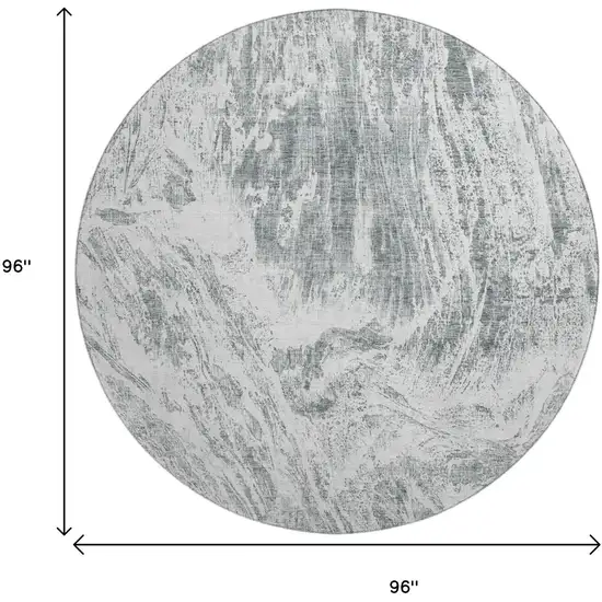 8' Gray And Ivory Abstract Washable Round Rug With UV Protection Photo 9