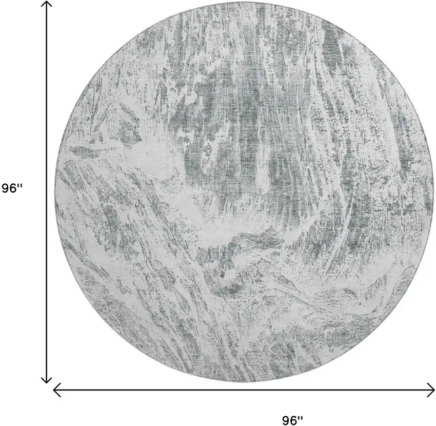 8' Gray And Ivory Abstract Washable Round Rug With UV Protection Photo 9