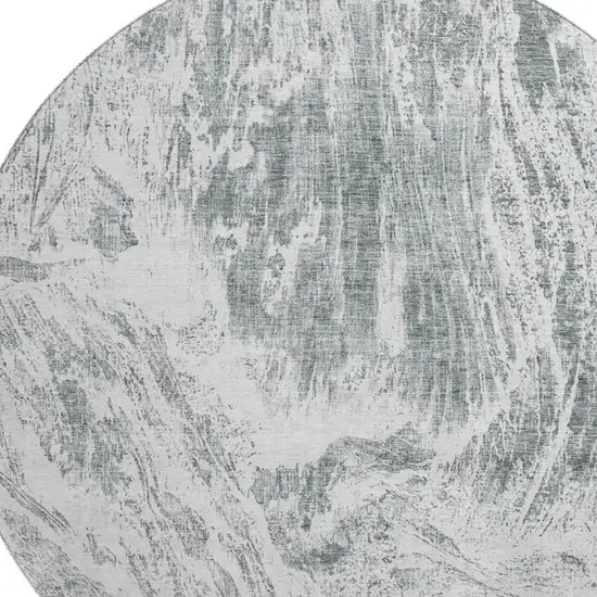 8' Gray And Ivory Abstract Washable Round Rug With UV Protection Photo 2