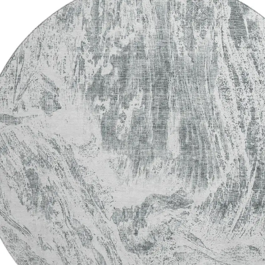 8' Gray And Ivory Abstract Washable Round Rug With UV Protection Photo 2