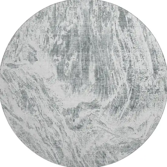 8' Gray And Ivory Abstract Washable Round Rug With UV Protection Photo 3