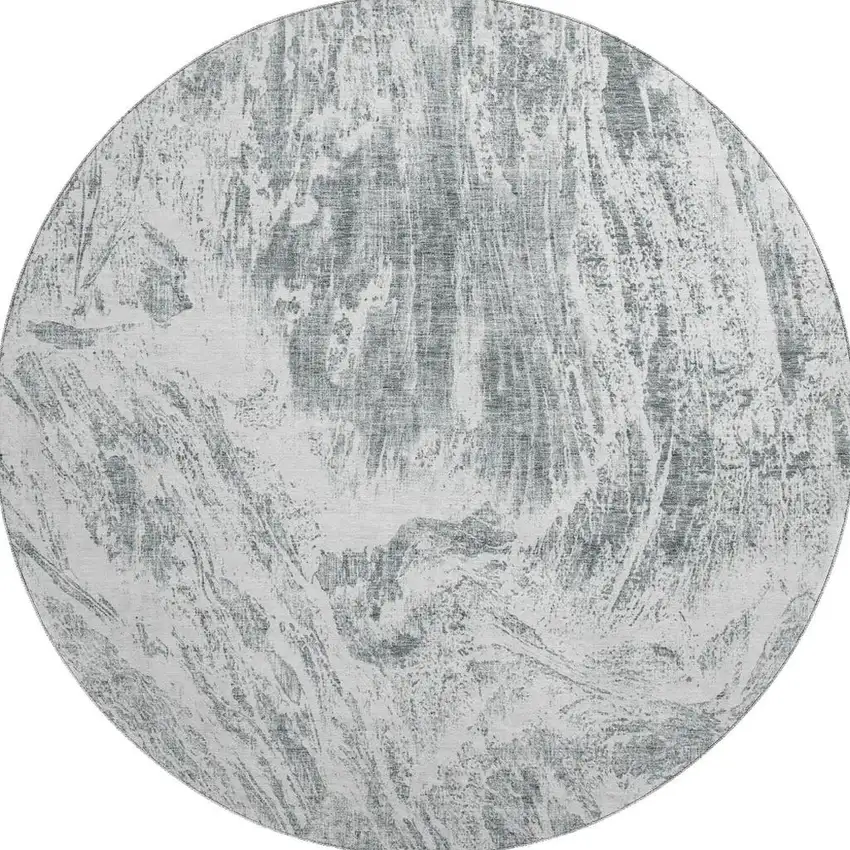 8' Gray And Ivory Abstract Washable Round Rug With UV Protection Photo 3