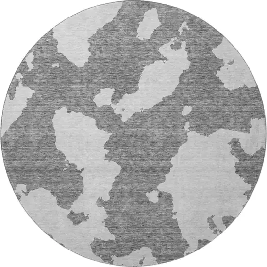 8' Gray And Ivory Abstract Washable Round Rug With UV Protection Photo 3