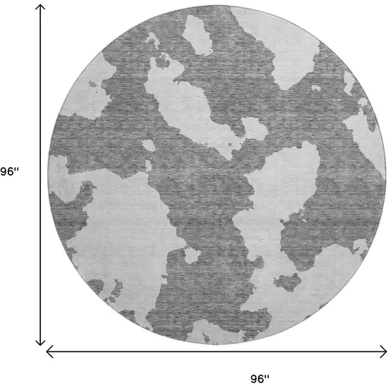 8' Gray And Ivory Abstract Washable Round Rug With UV Protection Photo 9