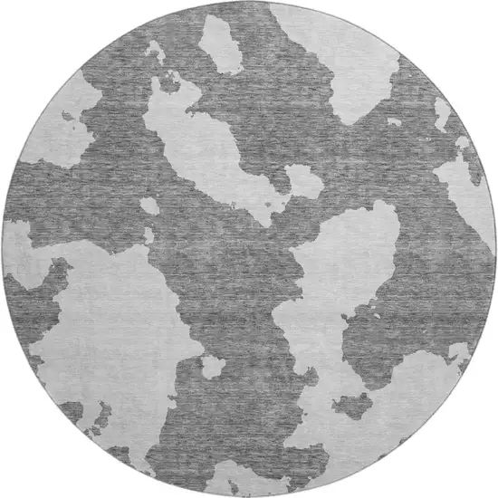 8' Gray And Ivory Abstract Washable Round Rug With UV Protection Photo 1