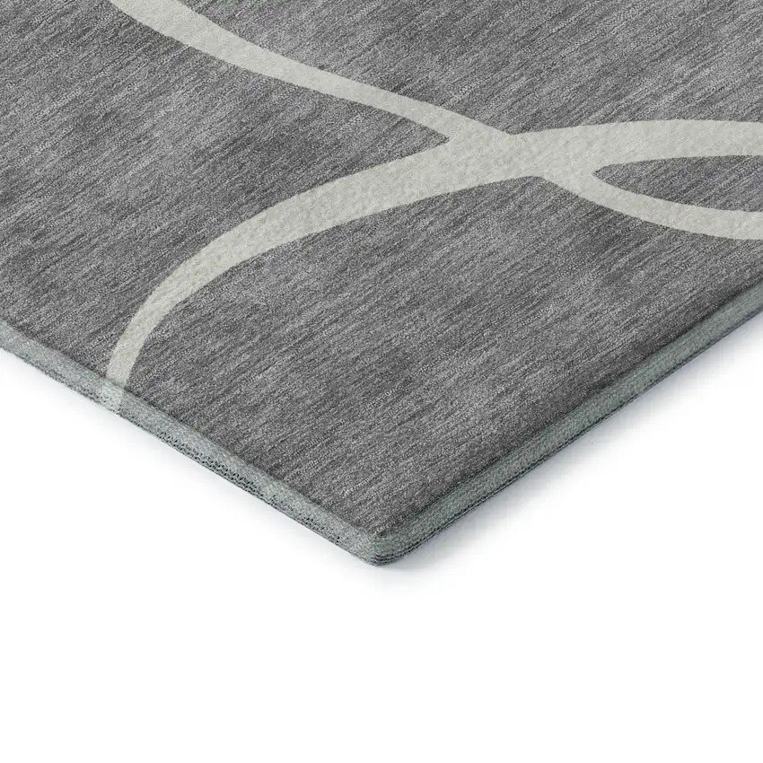 8' Gray And Ivory Abstract Washable Round Rug With UV Protection Photo 6