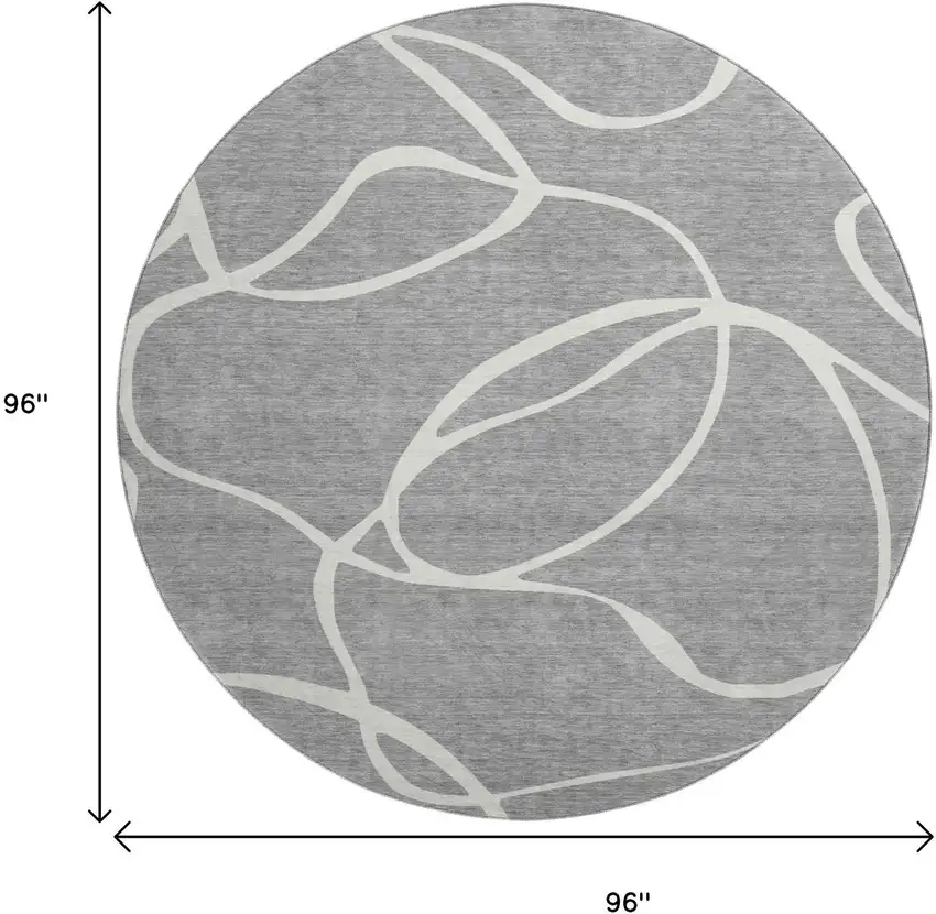 8' Gray And Ivory Abstract Washable Round Rug With UV Protection Photo 9