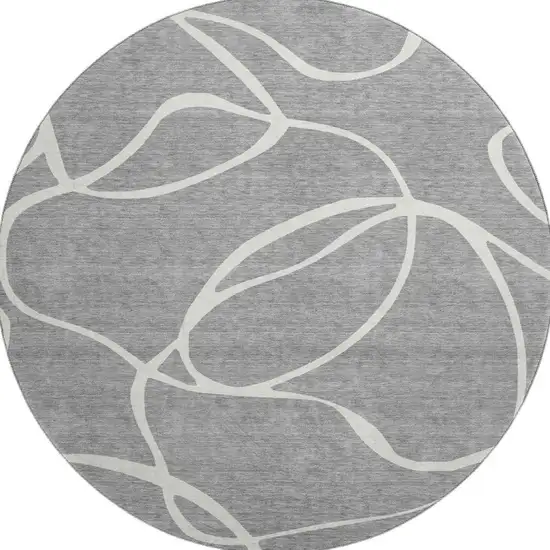 8' Gray And Ivory Abstract Washable Round Rug With UV Protection Photo 3