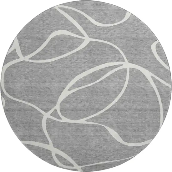 8' Gray And Ivory Abstract Washable Round Rug With UV Protection Photo 1