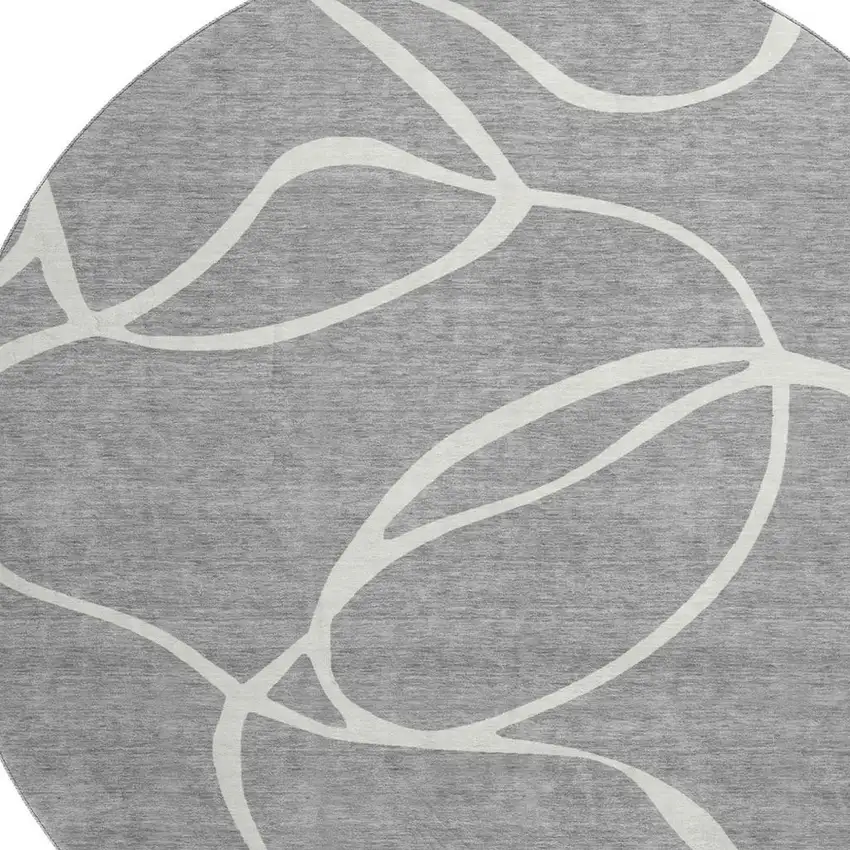 8' Gray And Ivory Abstract Washable Round Rug With UV Protection Photo 2