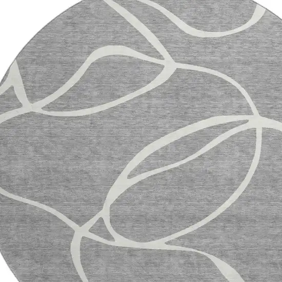 8' Gray And Ivory Abstract Washable Round Rug With UV Protection Photo 2