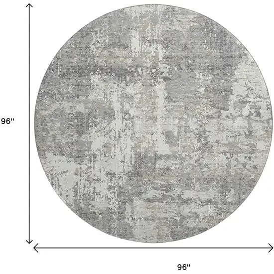 8' Gray And Ivory Abstract Washable Round Rug With UV Protection Photo 9