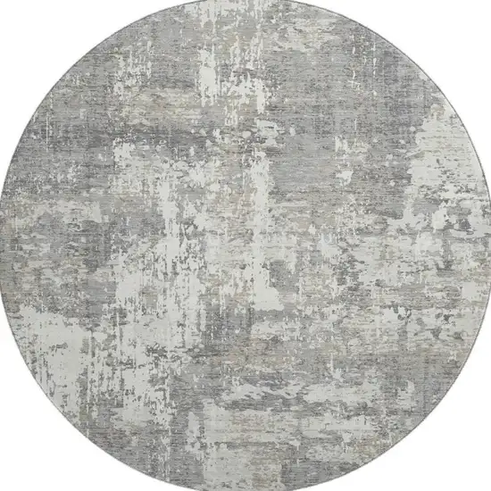 8' Gray And Ivory Abstract Washable Round Rug With UV Protection Photo 3