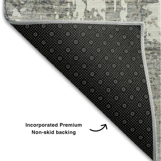 8' Gray And Ivory Abstract Washable Round Rug With UV Protection Photo 5