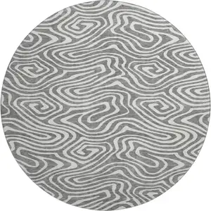 Photo of 8' Gray And Ivory Abstract Washable Round Rug With UV Protection