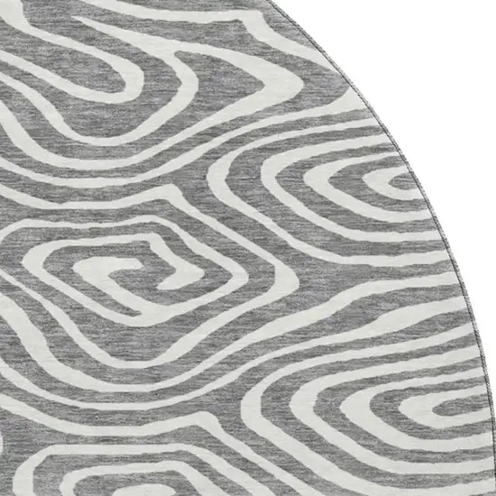 8' Gray And Ivory Abstract Washable Round Rug With UV Protection Photo 2