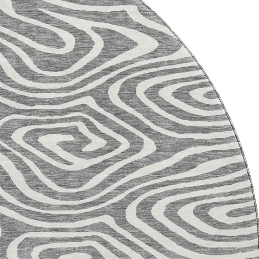 8' Gray And Ivory Abstract Washable Round Rug With UV Protection Photo 2