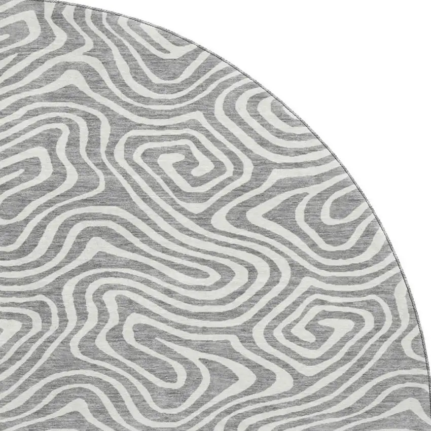 8' Gray And Ivory Abstract Washable Round Rug With UV Protection Photo 2
