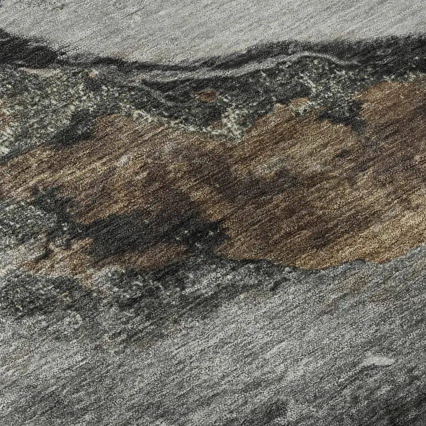 8' Gray And Ivory Abstract Washable Round Rug With UV Protection Photo 7