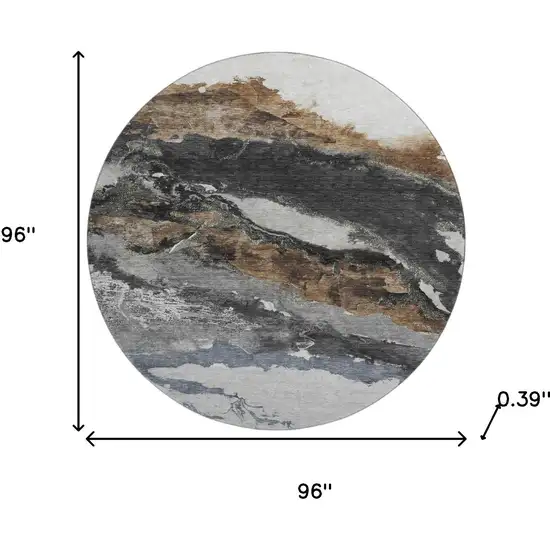 8' Gray And Ivory Abstract Washable Round Rug With UV Protection Photo 8