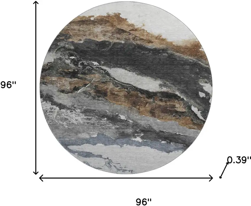 8' Gray And Ivory Abstract Washable Round Rug With UV Protection Photo 8