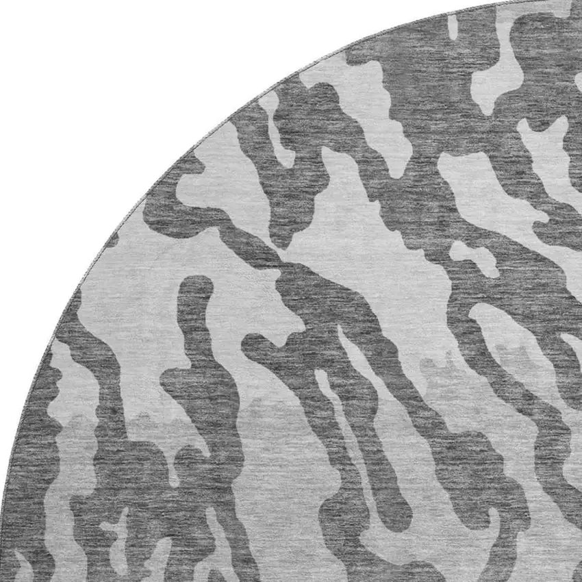 8' Gray And Ivory Animal Print Washable Round Rug With UV Protection Photo 4