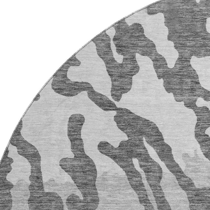 8' Gray And Ivory Animal Print Washable Round Rug With UV Protection Photo 3