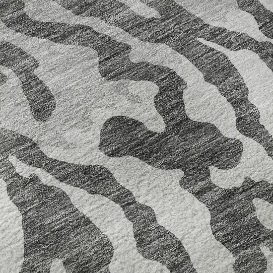 8' Gray And Ivory Animal Print Washable Round Rug With UV Protection Photo 9