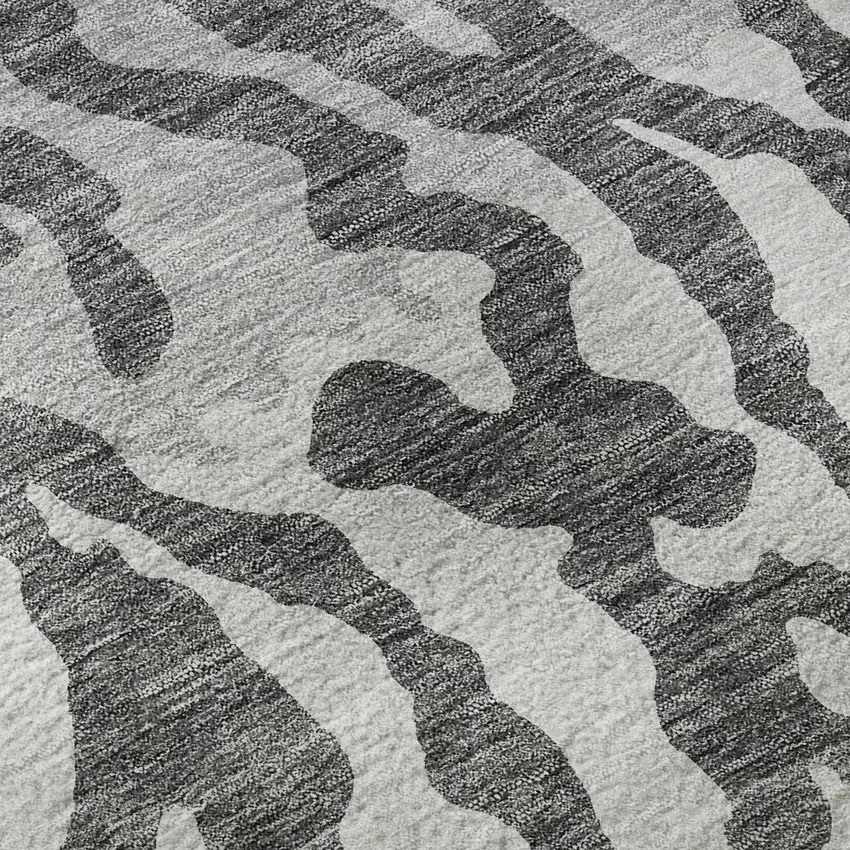 8' Gray And Ivory Animal Print Washable Round Rug With UV Protection Photo 9