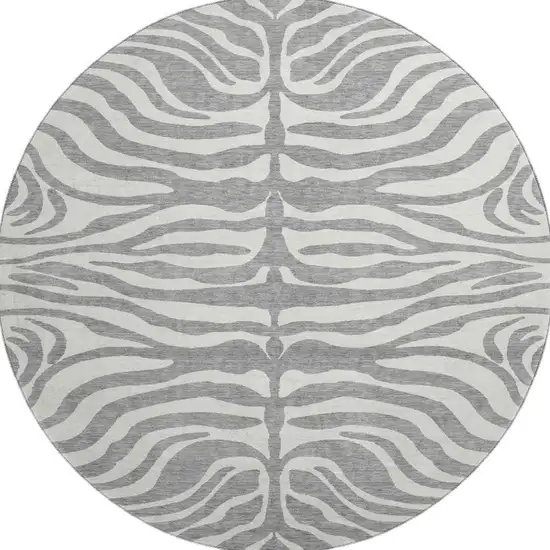 8' Gray And Ivory Animal Print Washable Round Rug With UV Protection Photo 3
