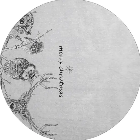 8' Gray And Ivory Animal Print Washable Round Rug With UV Protection Photo 4