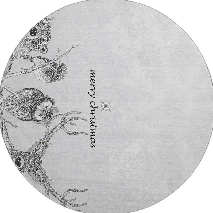 8' Gray And Ivory Animal Print Washable Round Rug With UV Protection Photo 4