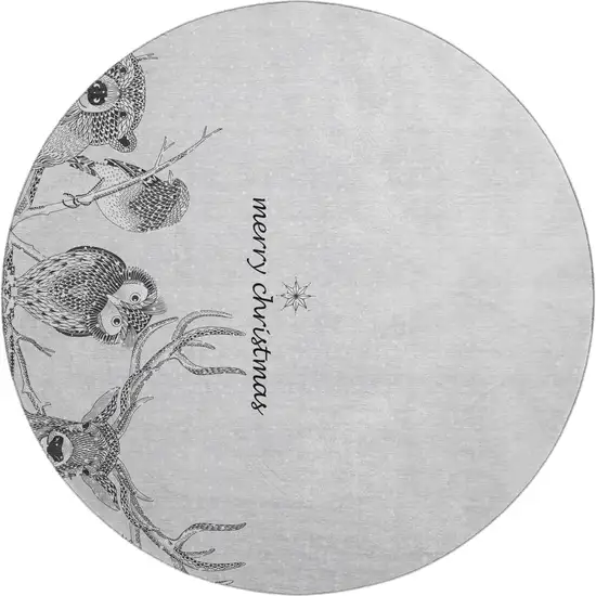 8' Gray And Ivory Animal Print Washable Round Rug With UV Protection Photo 2