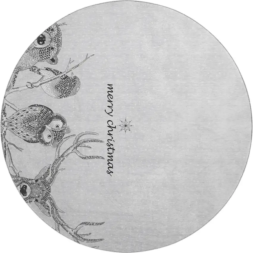 8' Gray And Ivory Animal Print Washable Round Rug With UV Protection Photo 2