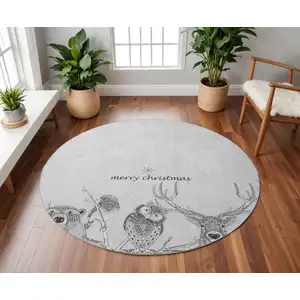 Photo of 8' Gray And Ivory Animal Print Washable Round Rug With UV Protection