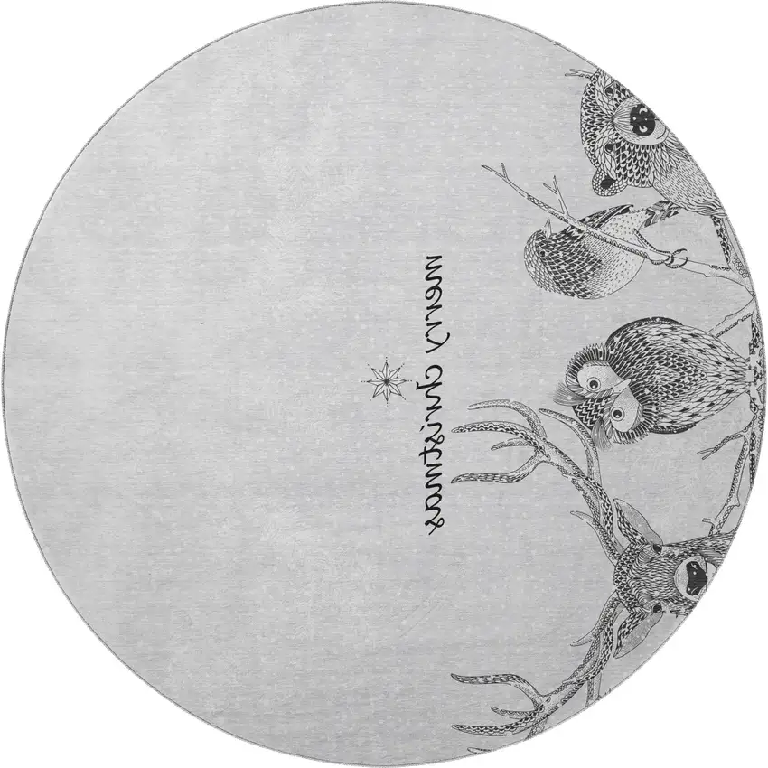 8' Gray And Ivory Animal Print Washable Round Rug With UV Protection Photo 5