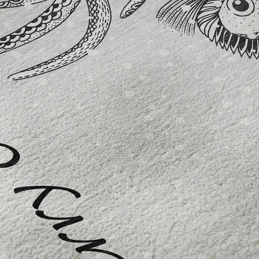 8' Gray And Ivory Animal Print Washable Round Rug With UV Protection Photo 9