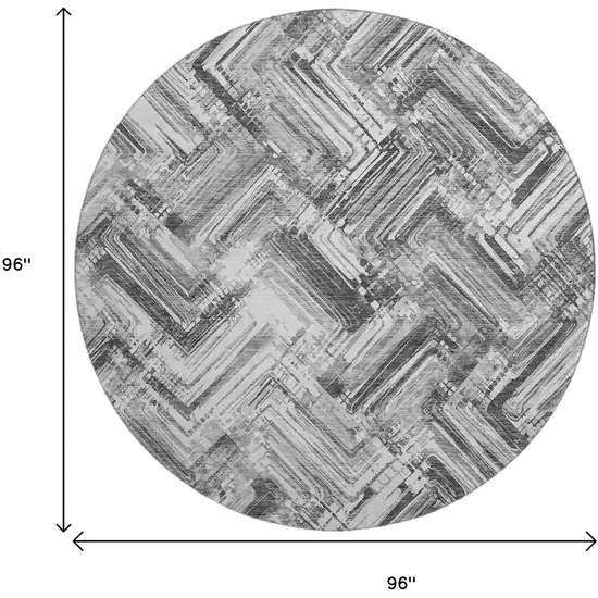 8' Gray And Ivory Chevron Washable Round Rug With UV Protection Photo 3