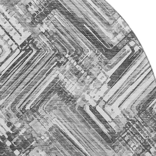 8' Gray And Ivory Chevron Washable Round Rug With UV Protection Photo 3