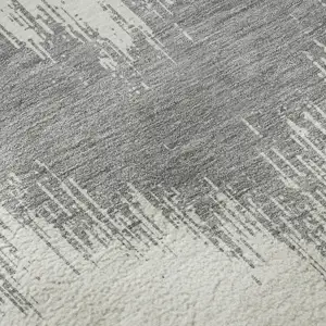 Photo of 8' Gray And Ivory Chevron Washable Round Rug With UV Protection