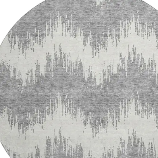 8' Gray And Ivory Chevron Washable Round Rug With UV Protection Photo 3