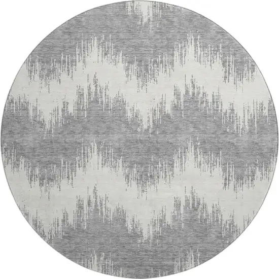 8' Gray And Ivory Chevron Washable Round Rug With UV Protection Photo 1