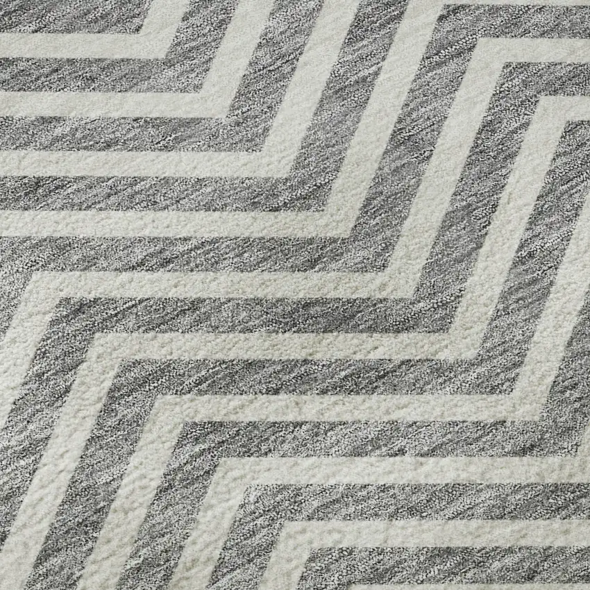 8' Gray And Ivory Chevron Washable Round Rug With UV Protection Photo 8