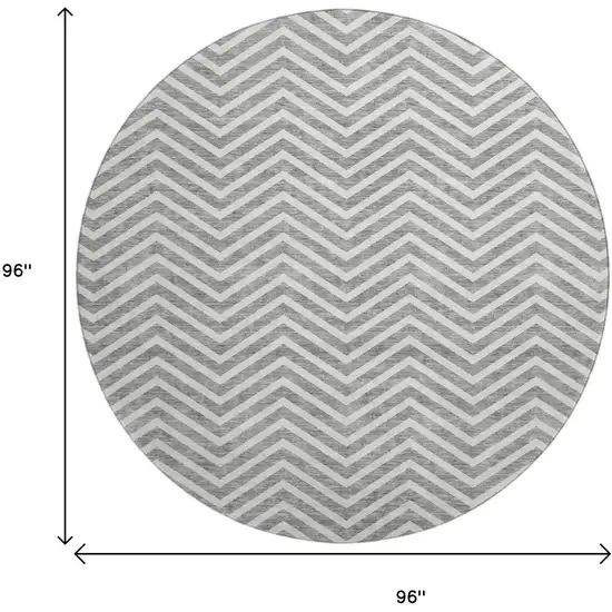 8' Gray And Ivory Chevron Washable Round Rug With UV Protection Photo 9