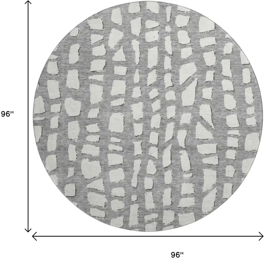 8' Gray And Ivory Cobblestone Washable Round Rug With UV Protection Photo 3